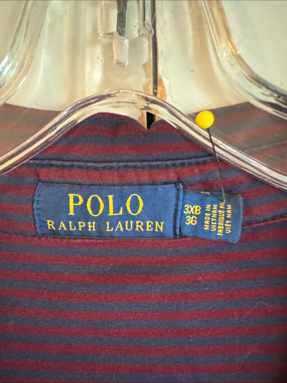 GUC Polo by Ralph Lauren Men's Deep Burgundy and Blue Small Stripes